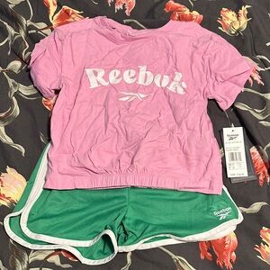 Reebok Pink Tee and Green Athletic Shorts